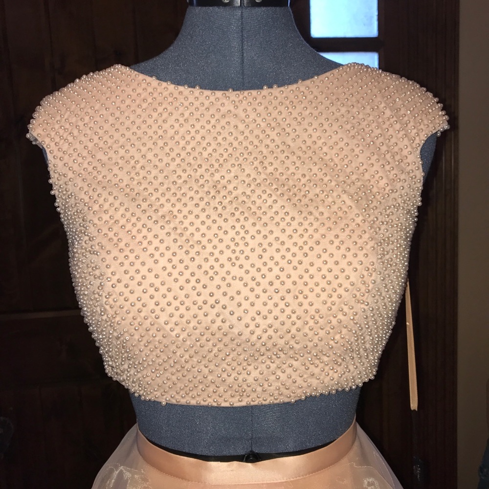 TERANI 2pc Beaded Crop Top BLUSH PINK Prom Gown! - Picture 2 of 6